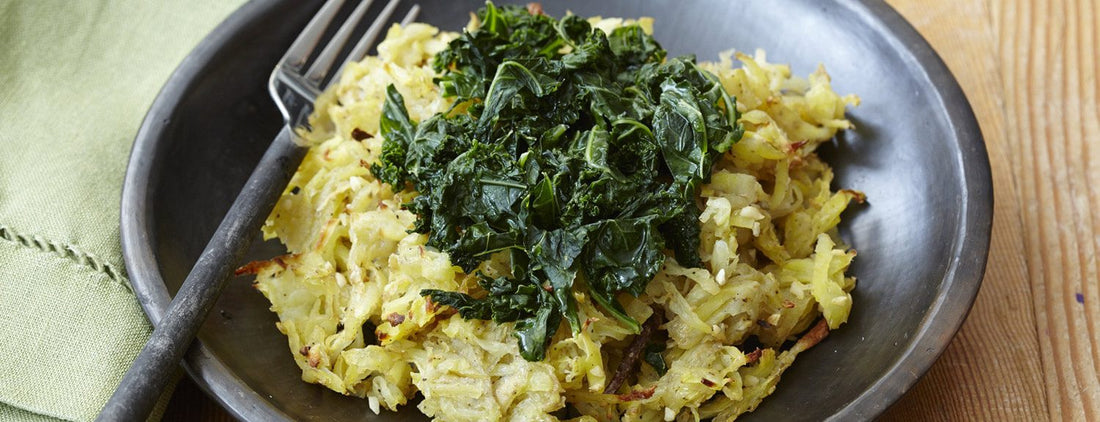 Garlic Hash Browns with Kale