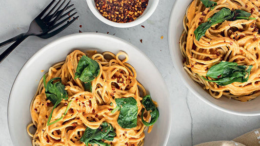 Harissa Almond Pasta with Spinach