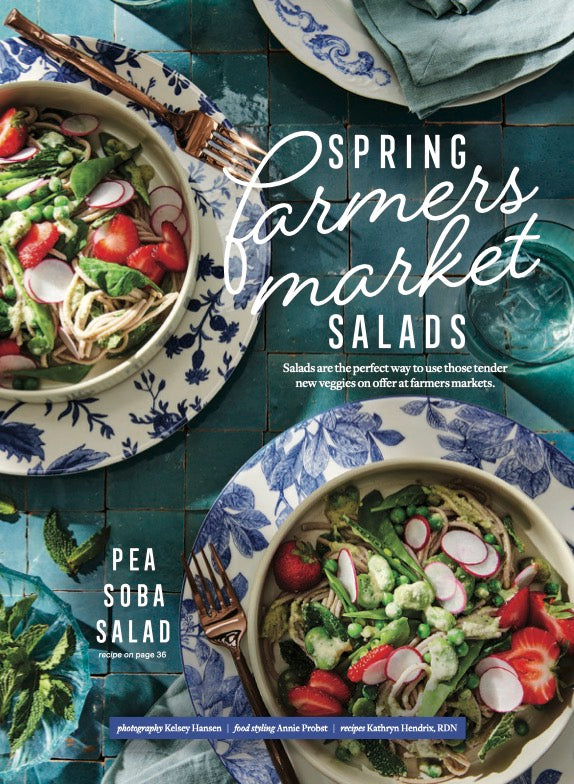 Spring Farmers Market Salads headline and two bowls of Pea Soba Salad