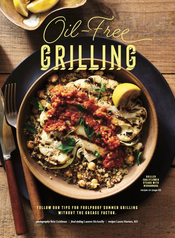 Oil-Free Grilling story featuring a large bowl of Grilled Cauliflower Steaks