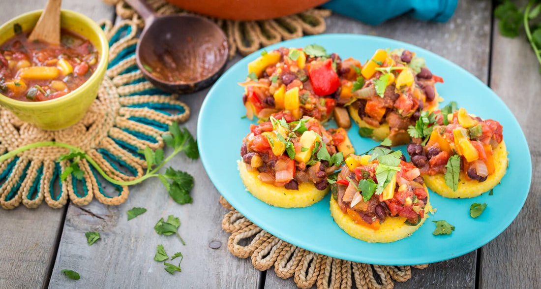 Polenta with Black Beans and Mango Salsa